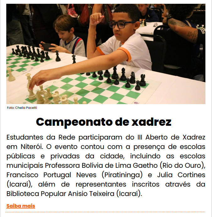 Estudante da rede pública de Niterói se destaca em campeonato de xadrez –  Prefeitura Municipal de Niterói